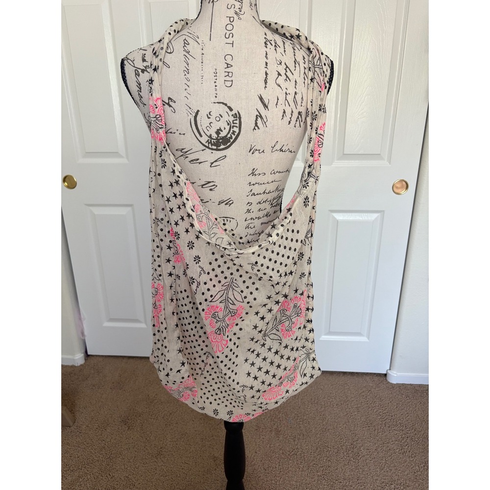 Free People Mixed Print Hobo Bag Stars Polka Dot Floral Pink Cream Slouchy Boho